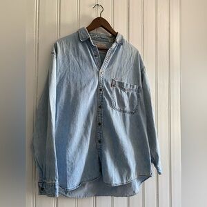 LEVI’S VINTAGE 1990 orange tab button down denim shirt size XL
